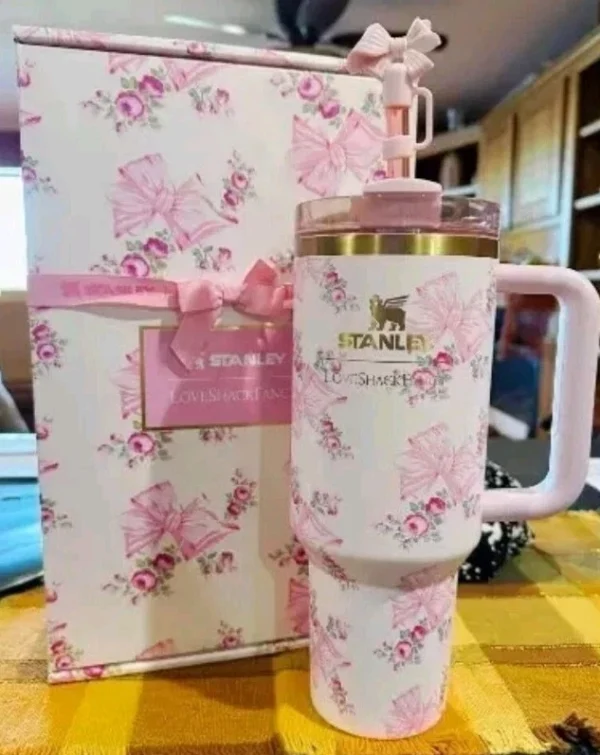 The Stanley X Love Shack Fancy Holiday Quencher 40 OZ-Rosa Beaux Pink Free Ship
