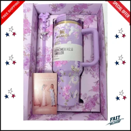 Stanley x LoveShackFancy 40 oz Quencher H2.0 Tumbler Rosa Beaux Purple, Happy Thoughts Cup New