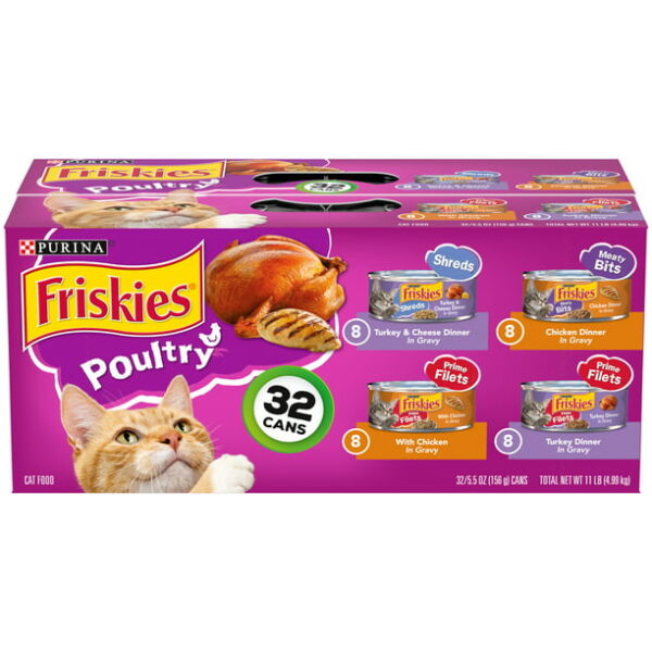 Purina Friskies Poultry Wet Cat Food Variety Pack, 5.5 oz Cans (32 Pack)