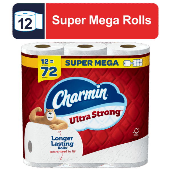 Charmin Ultra Strong Toilet Paper, 12 Super Mega Rolls