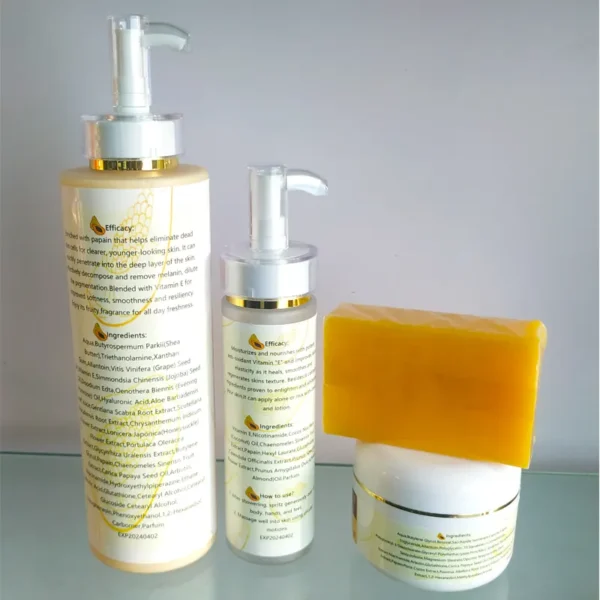 Papaya skin care 4 sets whitening, brightening and moisturizing body lotion + body oil + face cream + papaya soap