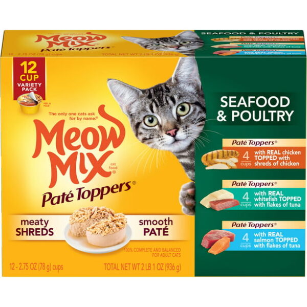 Meow Mix Pate Toppers Seafood & Poultry Variety Pack Wet Cat
