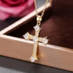 A single-piece white gold cross necklace with a vintage-style pendant, this fashionable choker is suitable for everyday wear, pa - Image 5