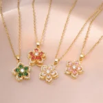 Korean Fashion Rotatable Crystal Flower Heart Pendant Necklaces for Women Stainless Steel Chokers Wedding Party Jewelry