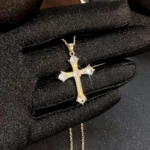 A single-piece white gold cross necklace with a vintage-style pendant, this fashionable choker is suitable for everyday wear, pa - Image 6