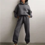 Women's Tracksuit Suit Autumn Fashion Warm Hoodie Sweatshirts Two Pieces Oversized Solid Casual Hoody Pullovers Long Pant Sets - Image 2