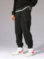 Autumn Winter Warm Motorcycle Jogger Corduroy Pants Men Tech Fleece Sweatpants Casual Harem Pants Male Sport Thermal Trousers - Image 3