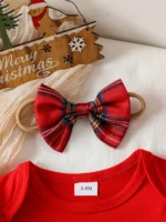 3Pcs Autumn Christmas Newborn Infant Baby Girl Clothes Sets Knit Red Romper Deer Plaid Skirts Outfits Costume 0-1Y +Headband - Image 5