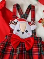 3Pcs Autumn Christmas Newborn Infant Baby Girl Clothes Sets Knit Red Romper Deer Plaid Skirts Outfits Costume 0-1Y +Headband - Image 6
