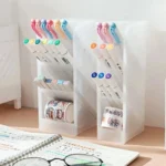 4Grid Macaron Color Oblique Insertion Desktop Organizer Pen Holder Pencil Makeup Brush Storage Box School Stationery - Image 5