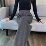 European apricot wide leg pants for women's autumn new high-end fashion plus size straight leg split casual banana pants - Image 4