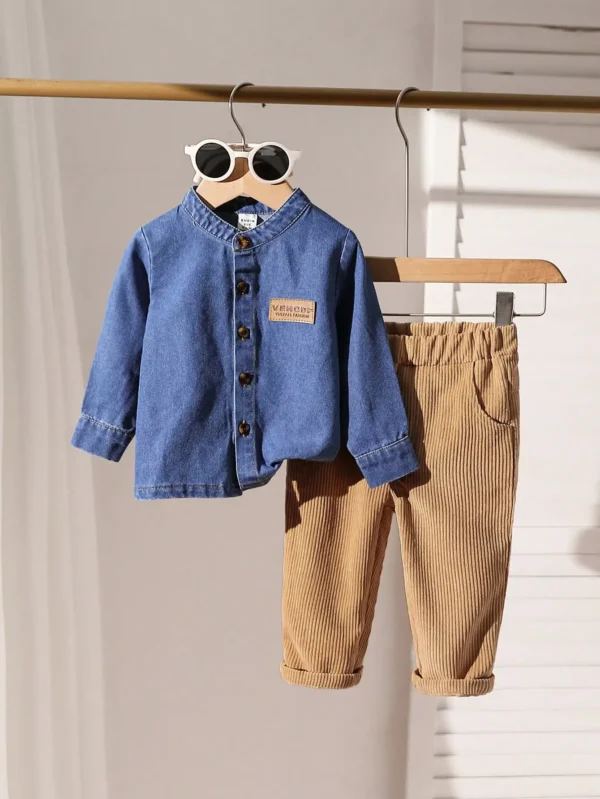 Spring And Autumn Baby Boy Denim Long-Sleeved Shirt + Long Pants Set Casual Comfortable Simple And Soft Set