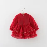 Girls' Autumn Long sleeved Lace Lace Princess Dress with Embroidered Pan Button Chinese Style Baby Dress - Image 4
