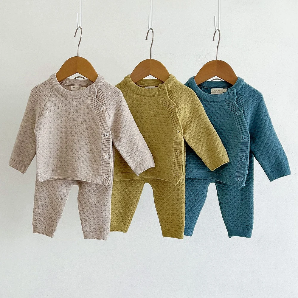 kf-S5c3e7811347448e1bdb61061cf790d51S 2Pcs Baby Boy Clothes Set Autumn Winter Soft Knit Cotton Baby Boy Sweater + Pants Kids Outfit Spring - Image 1