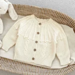 Autumn Spring Korean Style Children Knitted Clothing Suit Long Sleeved Solid Color Cardigan+Jumpsuit Infant Baby Clothes Set - Image 5