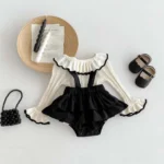Korean Style New Girls Autumn Sweet Cute Knitted Doll Collar Long Sleeve Top Lace Skirt suit Autumn Baby Jumpsuit suit - Image 2