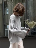 Women Backless Long Sleeve Knitted Sweaters Casual O-Neck Loose Jumpers Tops Autumn Winter Fashion Solid Pullovers Sweater - Image 5
