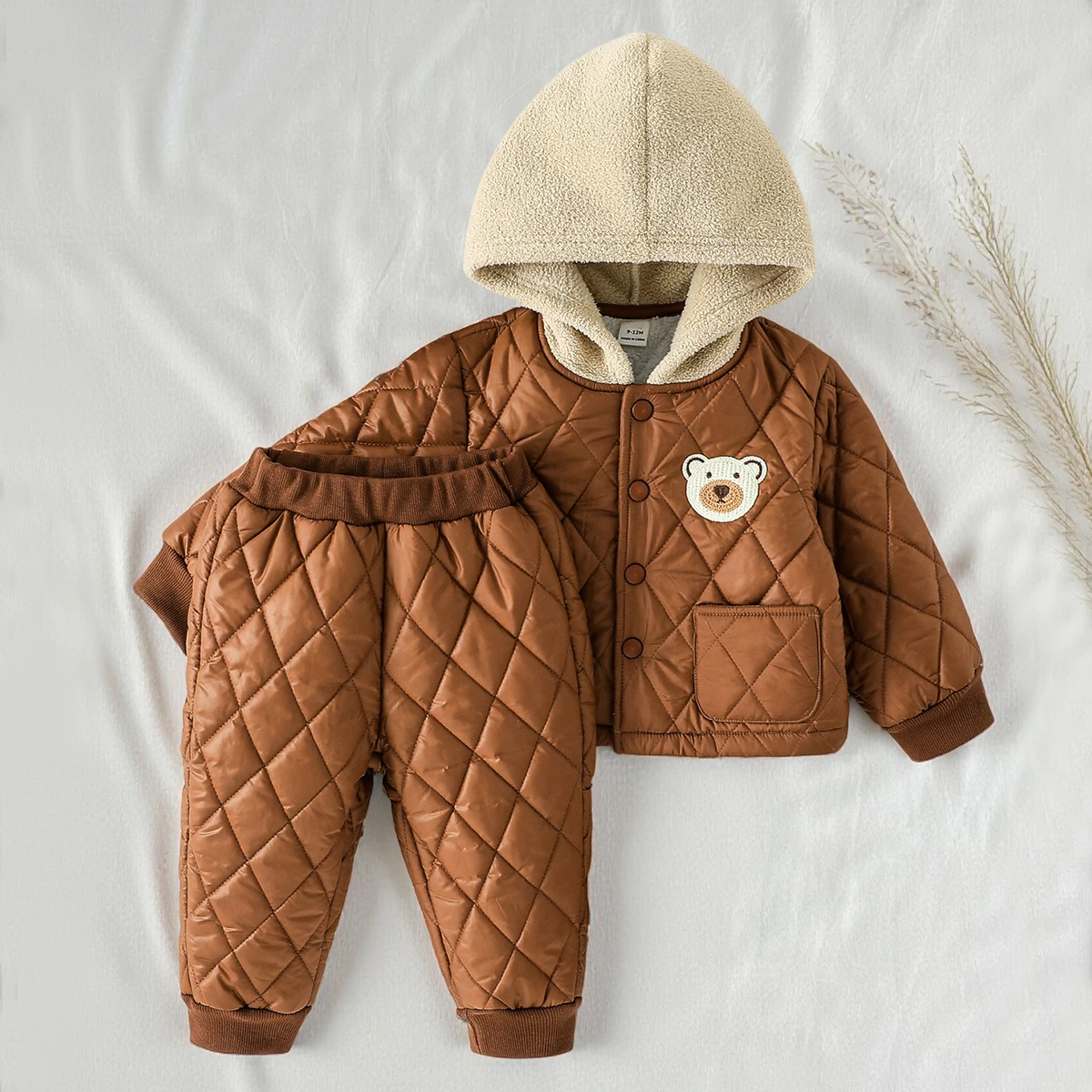 kf-S779d71d3d1074d4c837141a50150d42dE 2Pcs Winter Baby Boy Fleece Inside Clothes Set Hooded Jacket+Pant Infant Toddler Child Clothing Suit Coat Baby Clothes For 1-3Y - Image 1