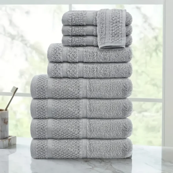 10pcs Bath Towel Set 4pcs Bath Towels&2pcs Hand Towels&4pcs Washcloths Solid Color Cotton Towels Absorbent Quick-drying