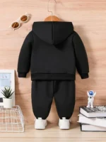 Baby boy letter pattern fleece long sleeved hooded sweatshirt+sports long suit for spring and autumn gifts - Image 2