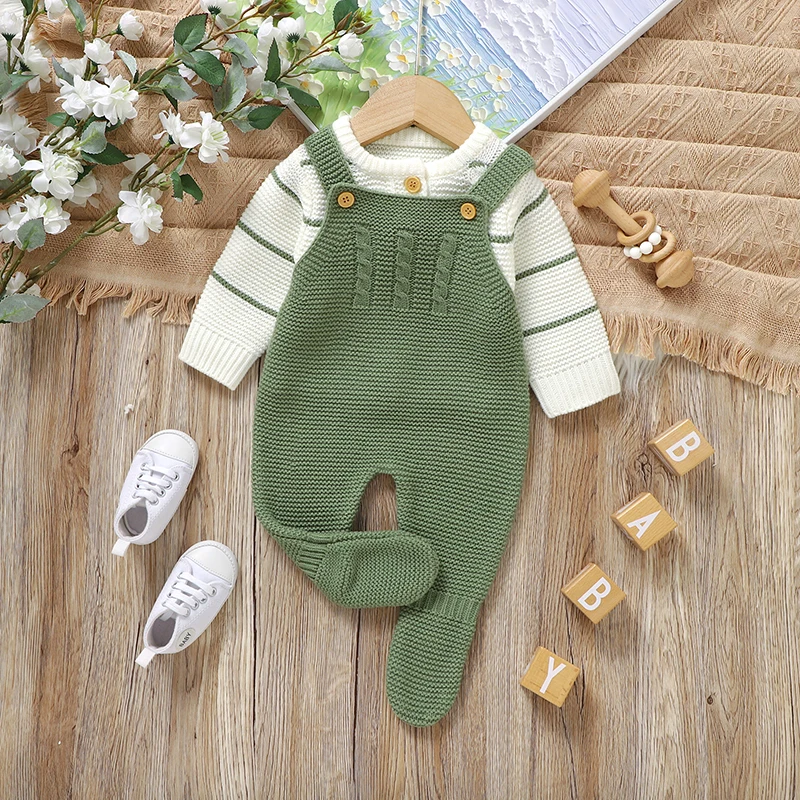 kf-S7e5b743cd9474bfca6c865cf86963c096 Newborn Baby Clothes Sets Knitted Infant Boy Girl Sweater Long Sleeve +Romper Sleeveless Autumn Kid Cardigan +Jumpsuit 0-9M 2PCS - Image 1