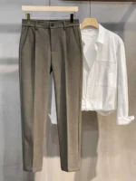 Men's Woolen Straight Leg Slim Fit Casual Pants Thiened Autumn Winter Faion Trendy Long Trousers Korean Sle Nine Points - Image 4