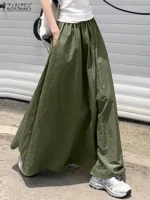ZANZEA Women Umbrella Long Skirt Streetwear Elastic Waist Jupes 2024 Summer Pocket Oversize Falda Casual Loose Solid Maxi Skirts - Image 3