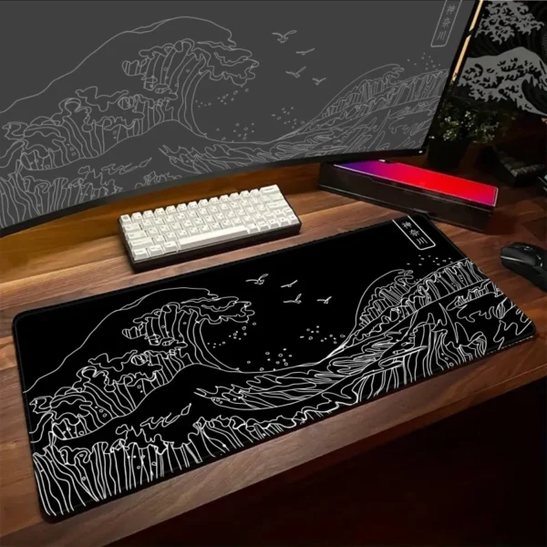 Pc Gamer Mousepad Great Wave Keyboard Big Gaming Mouse Pad White Kawaii Mat Rubber Accessories Computer Laptop Setup Desk Mat