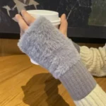 New Women's Half-Finger Gloves - Soft & Warm for Winter, Luxury Solid-Color Plush Knitted Fingerless Gloves - Image 4