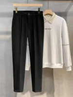 Men's Woolen Straight Leg Slim Fit Casual Pants Thiened Autumn Winter Faion Trendy Long Trousers Korean Sle Nine Points - Image 2