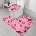 3PCS Pink Bow Cherry Bath Mat Set, U-Shape Toilet Lid Cover & Rug, Non-Slip Cute Bathroom Decor with Floral Fruit Theme - Image 4