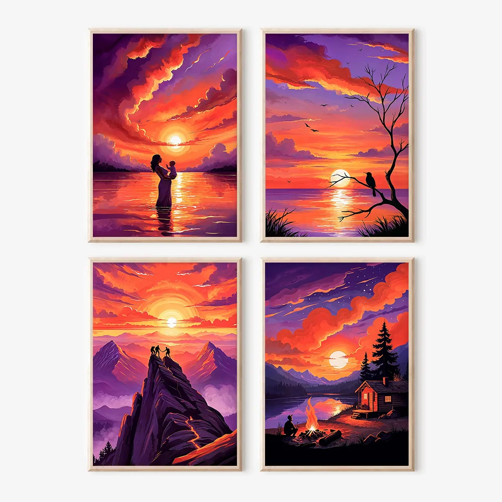 kf-S9ce7d59964c84f6c8ae0b6aad2b74bd0Z.webp Beach and Lake Sunset Wall Art Vibrant Ocean View Poster Peaceful Nature Scene with Animal Prints Living Rooms or Offices Decor - Image 1
