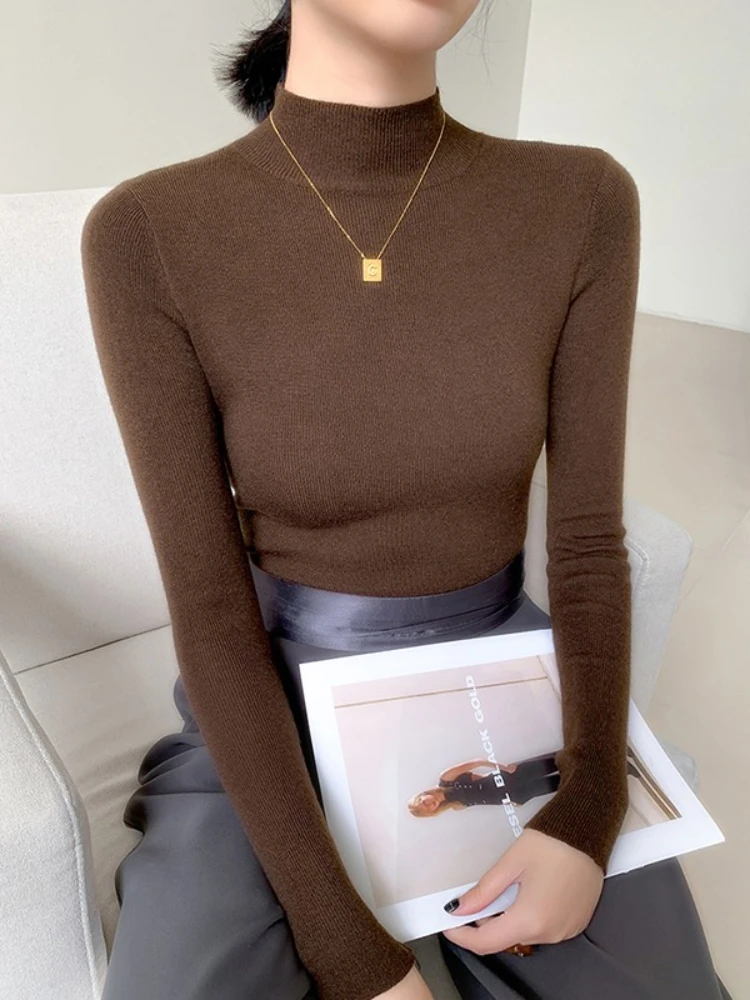 kf-S9e7ca37c5a704fdfb6c41004b958140bk 2026 Vintage Basic Solid Knitted Tops Autumn Winter Women Sweater Casual Slim Turtleneck Pullovers Korean Simple Chic Sweater - Image 1
