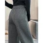 European apricot wide leg pants for women's autumn new high-end fashion plus size straight leg split casual banana pants - Image 2