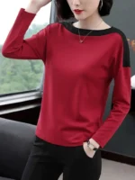 2024 Autumn New Fashion T Shirt Woman O Neck Long Sleeve Plus Size T-shirt Woman European Style Women Oversized Patchwork Shirts