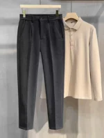 Men's Woolen Straight Leg Slim Fit Casual Pants Thiened Autumn Winter Faion Trendy Long Trousers Korean Sle Nine Points - Image 5