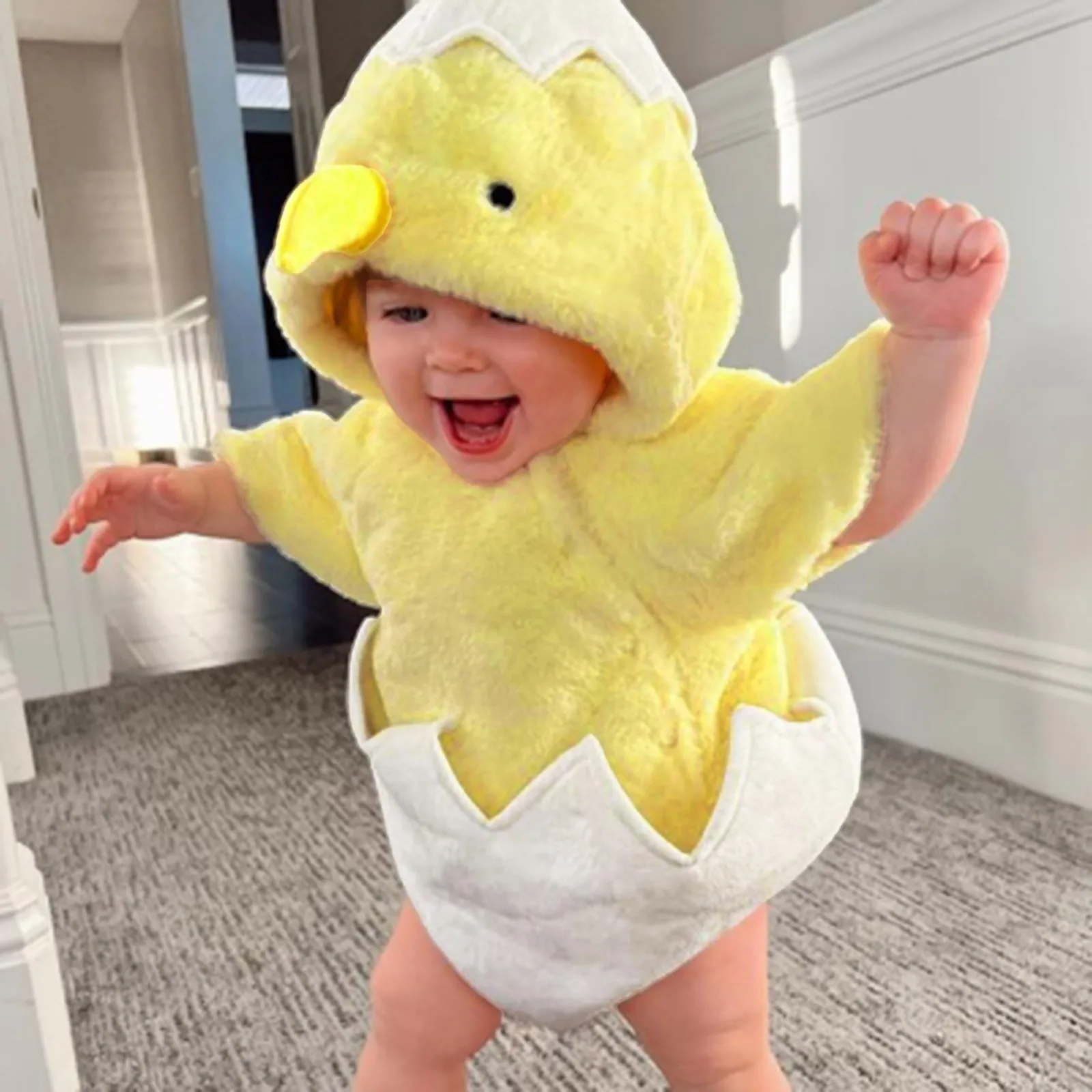 kf-Sa6f138d054aa47e49455082c6ba5990f1 Infant Boys Girls Cosplay Cute Chicken Costume Winter Warm Hooded Jumpsuit Toddler Fleece Long Sleeve Rompers Bodysuits Clothes - Image 1