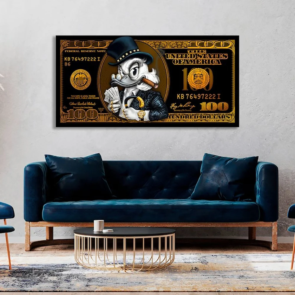 kf-Sa7c45677c69f41248db080cdcc6672312.webp Modern Cartoon Duck Canvas Dollar Poster Inspirational Artwork Dollar Canvas Print Art Painting Financial Freedom Home Decor - Image 1