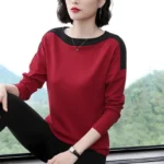 2024 Autumn New Fashion T Shirt Woman O Neck Long Sleeve Plus Size T-shirt Woman European Style Women Oversized Patchwork Shirts - Image 3