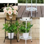 1 Pack, 2-Tiered Tall Plant Stand Metal Plant ShelfSupports Rack For Indoor Outdoor Home Decoration - Image 2