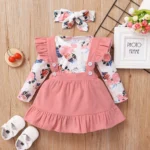 0-18 Months Newborn Baby Girl Clothes Set Floral Print Long Sleeve Romper Top + Suspender Skirt + Headband Cute 3PCS Outfit - Image 3