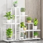 Plant Stand Indoor Outdoor, Wrought Iron Multiple Planter Rack Organizer w/Wheels Flower Display Stand For Corner Balcony Garden