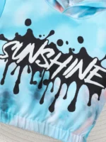 2-piece set of fashionable casual letter printed tie dye hooded long sleeved top and pants for baby boys, autumn and winter - Image 4
