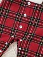 Gentleman Style Autumn Fashion 1-24m Baby Boys' Onesie Red Plaid Small Bow Tie Color Contrast Breasted Lapel Long-Sleeved Onesie - Image 4