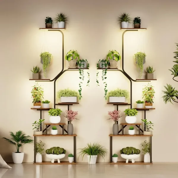 Stand Indoor with Grow Lights, 8 Tiered Indoor Shelf, 63" Tall Stand for Indoor Plants Multiple, Metal
