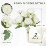 Artificial Rose Flowers 5 Heads White Peony Festival Decor Home Room Vase Wedding Arch Clipping Wreaths Garden Yard Fake Plants - Image 6