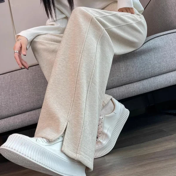 European apricot wide leg pants for women's autumn new high-end fashion plus size straight leg split casual banana pants