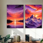 Beach and Lake Sunset Wall Art Vibrant Ocean View Poster Peaceful Nature Scene with Animal Prints Living Rooms or Offices Decor - Image 2