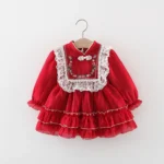 Girls' Autumn Long sleeved Lace Lace Princess Dress with Embroidered Pan Button Chinese Style Baby Dress - Image 3