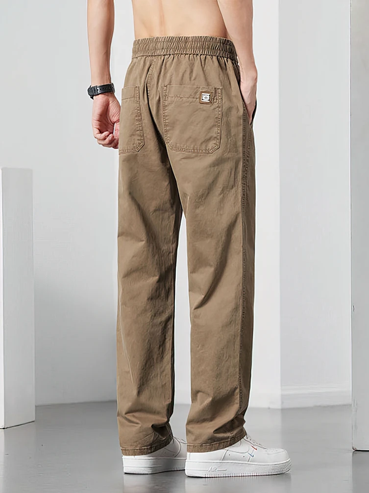 kf-Sca31b2b296c4492ea16503f33d3dc078l Straight Casual Cargo Pants Men Wide Leg Brown Long Cargo Business Work Trousers Drawstring Baggy Sweatpants Male - Image 1